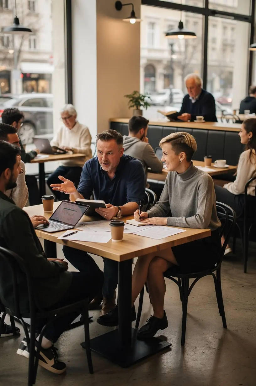 Nyugodt arcú személy, aki digitális eszközön követi kiadásait és megtakarításait minimalista környezetben